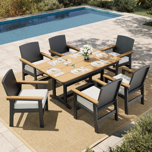 7-Piece HDPE Outdoor Dining Set with Cushions