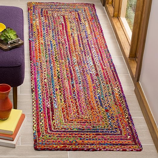 Handmade Jute & Cotton Runner Rug – 2'3" x 13' | Geometric Braided Design