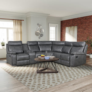 L-Shaped Manual Reclining Sectional Sofa with Storage & Cup Holders