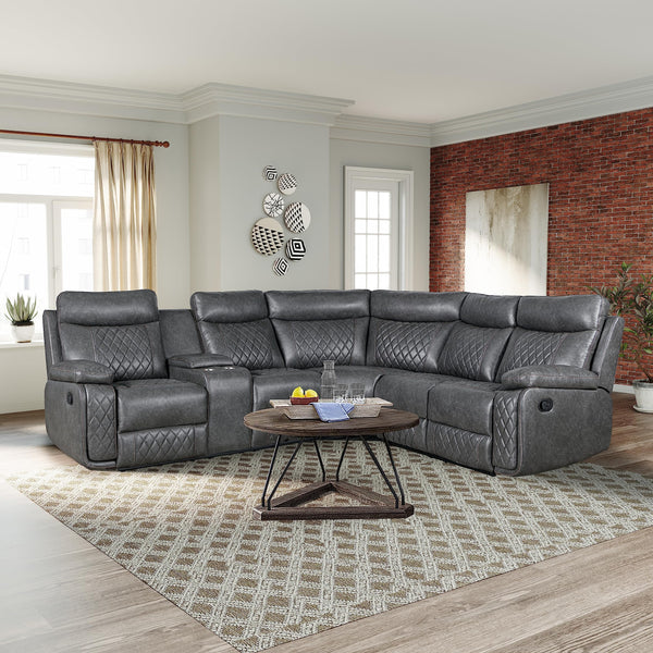 L-Shaped Manual Reclining Sectional Sofa with Storage & Cup Holders