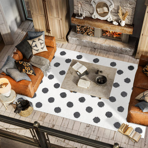 Moroccan Polka Dot Shag Area Rug – White & Gray