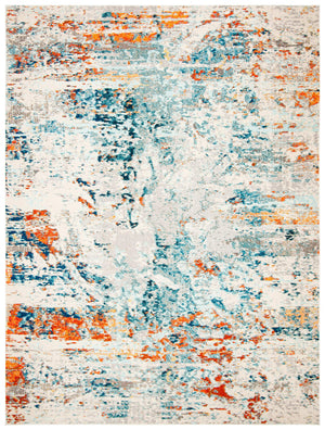 12' x 15' Abstract Area Rug – Cream & Orange / Green & Rust, Non-Shedding, Machine Woven