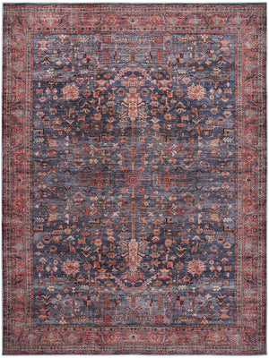 Machine Washable Persian Area Rug – Navy & Brick
