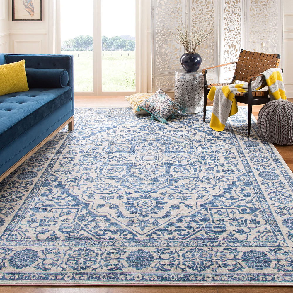 Navy & Light Grey Medallion Distressed Area Rug 9' x 12'