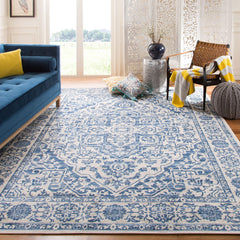Navy & Light Grey Medallion Distressed Area Rug 9' x 12'