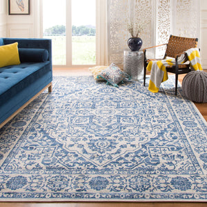 Navy & Light Grey Medallion Distressed Area Rug 9' x 12'