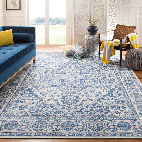 Navy & Light Grey Medallion Distressed Area Rug 9' x 12'