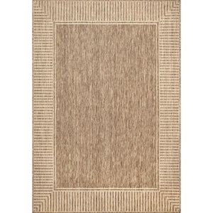 5x8 Indoor Outdoor Area Rug – Light Brown Striped Border