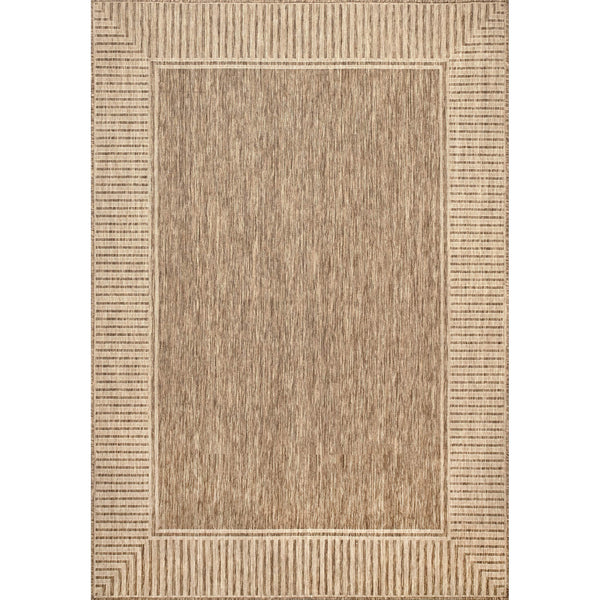 5x8 Indoor Outdoor Area Rug – Light Brown Striped Border