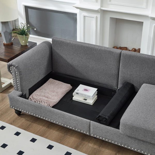 Modern 3-Seat Sofa with Round Armrests – Grey
