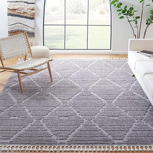 Moroccan Shag Area Rug – 8x10 Geometric Diamond, Plush Polyester
