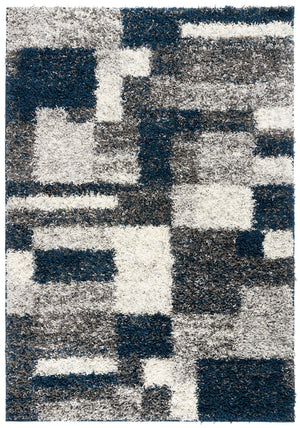 Navy Geometric Shag Area Rug — Plush Polypropylene, Non-Shedding, Multiple Sizes
