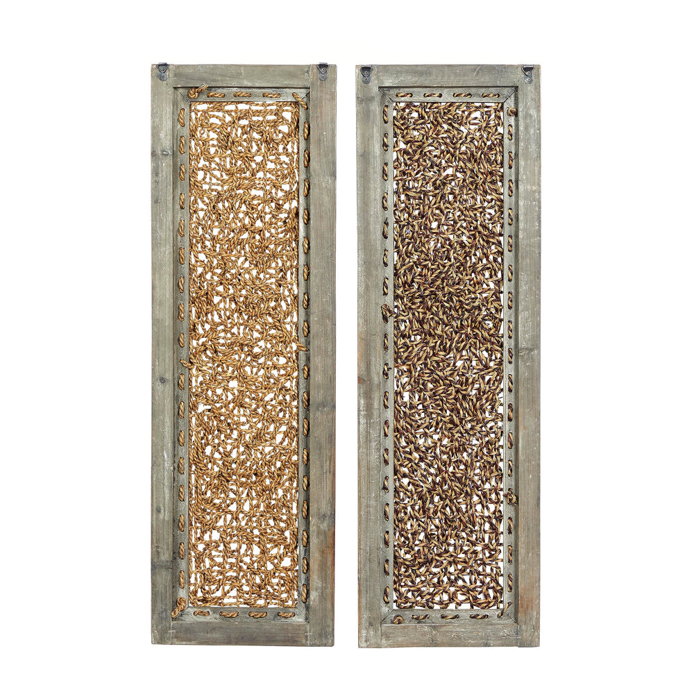 Wood & Rattan Abstract Wall Decor Set of 2