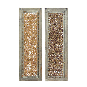 Wood & Rattan Abstract Wall Decor Set of 2