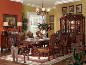 9-Piece Formal Dining Set – Extendable Pedestal Table & 8 Upholstered Chairs
