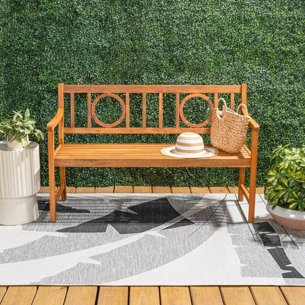 Acacia Wood Outdoor Garden Bench, 3-Seat Circle-Back, 51.2"
