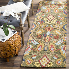 Handmade Wool Floral Runner Rug 2'3" x 8' – Green & Multi