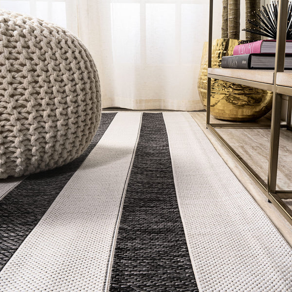 Indoor Outdoor Striped Area Rug 8x10 – Low Pile, Pet-Friendly, UV-Resistant