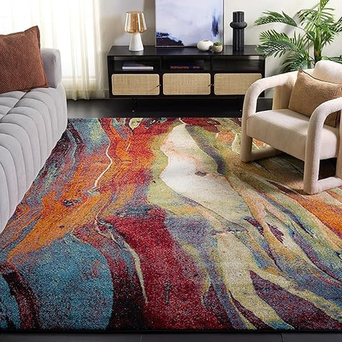 8x10 Abstract Area Rug – Red & Green Modern Design