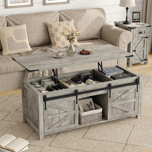 Lift Top Coffee Table with Storage & Sliding Barn Doors, Farmhouse