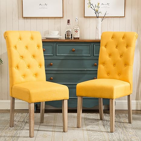 Tufted Parsons Dining Chair Set of 2 – Upholstered High-Back Wood Frame