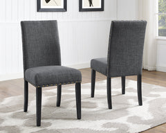 Grey Fabric Dining Chairs with Nailhead Trim – Set of 2