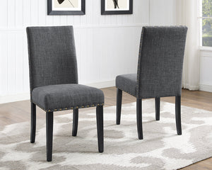Grey Fabric Dining Chairs with Nailhead Trim – Set of 2