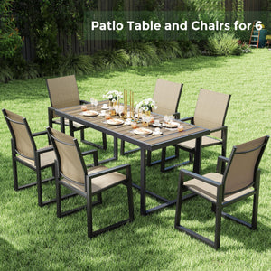7-Piece Outdoor Patio Dining Set with Rectangle Table & 6 Textilene Chairs