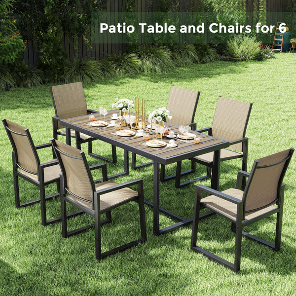 7-Piece Outdoor Patio Dining Set with Rectangle Table & 6 Textilene Chairs