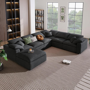 U-Shaped Modular Sectional Sofa with Ottoman – 7 Seat