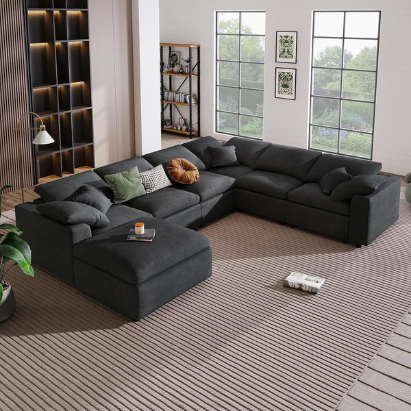 U-Shaped Modular Sectional Sofa with Ottoman – 7 Seat
