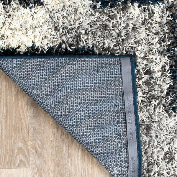 Navy Geometric Shag Area Rug — Plush Polypropylene, Non-Shedding, Multiple Sizes