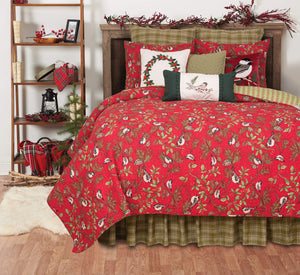 Christmas Chickadee & Pinecone Cotton Quilt Set