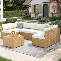 7-Piece Rattan Outdoor Sectional Sofa Set with Coffee Table