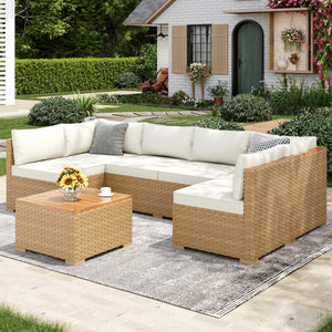 7-Piece Rattan Outdoor Sectional Sofa Set with Coffee Table
