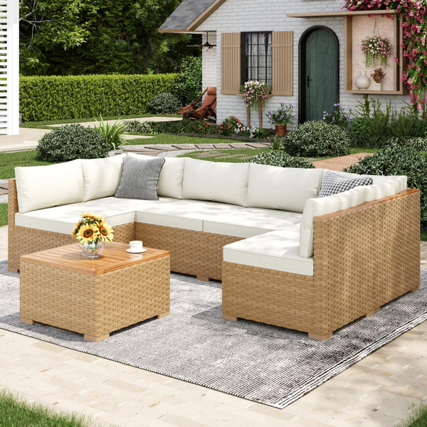 7-Piece Rattan Outdoor Sectional Sofa Set with Coffee Table