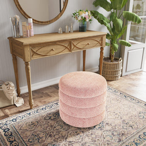 Round Storage Ottoman with Removable Lid – Upholstered Vanity Stool