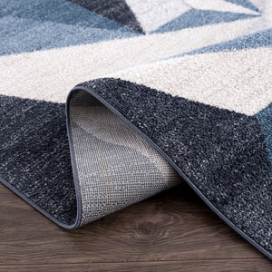Gray & Blue Geometric Area Rug | 5' x 8' Contemporary Rectangular