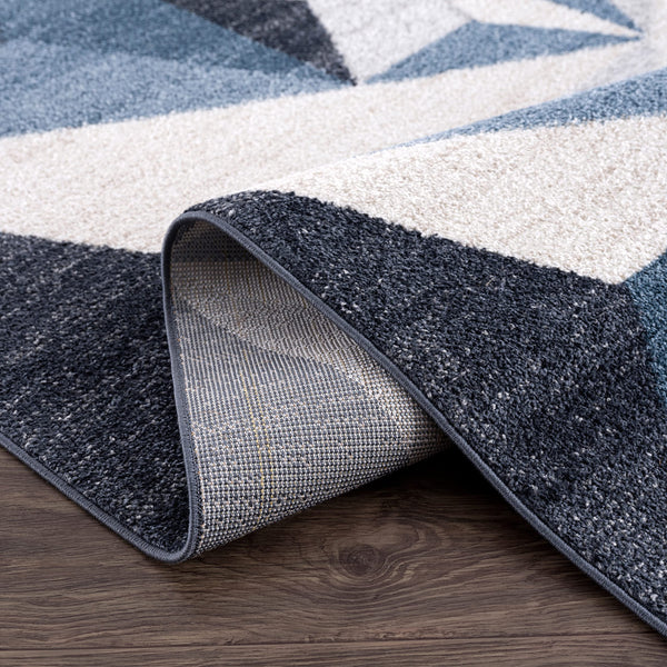 Gray & Blue Geometric Area Rug | 5' x 8' Contemporary Rectangular
