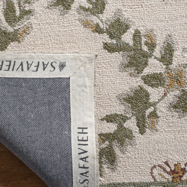Hand-Hooked Wool Runner Rug 2'6" x 6' – Ivory & Green