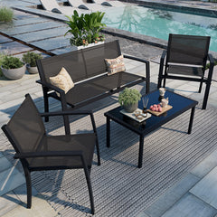 4-Piece Outdoor Patio Furniture Set with Glass Coffee Table