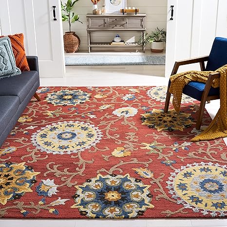 8x10 Handmade Wool Area Rug – Floral Tufted Design