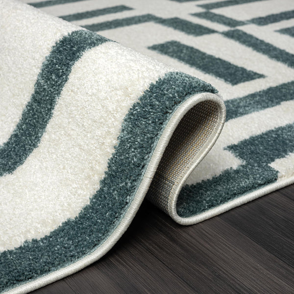 Modern Lines Area Rug – Cream & Green Geometric Design