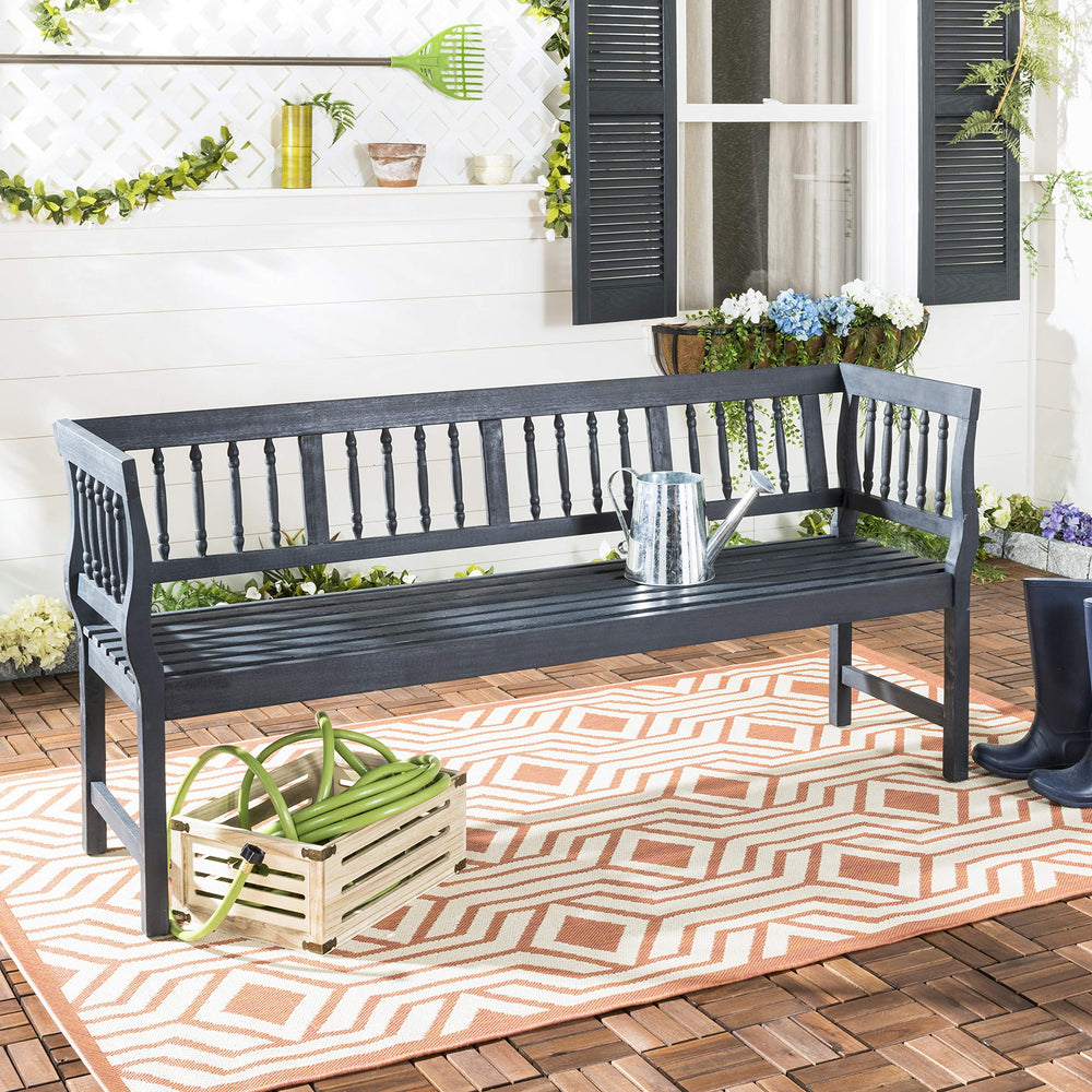 Acacia Wood Outdoor Bench with Spindle Back & Slatted Seat