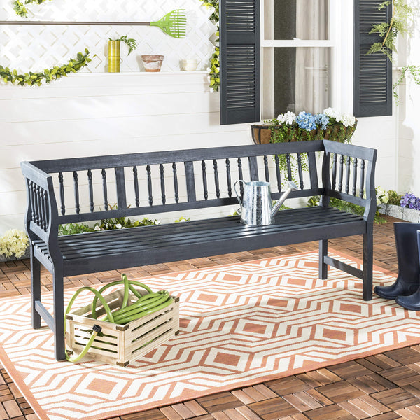 Acacia Wood Outdoor Bench with Spindle Back & Slatted Seat
