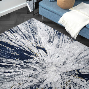 Abstract Grey Blue Washable Area Rug