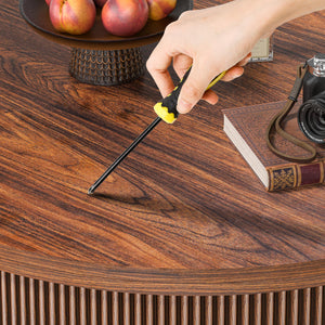 Round Lift-Top Coffee Table with Storage & Fluted Door