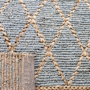 Hand-Woven Jute Area Rug – Natural & Blue Boho Moroccan Trellis