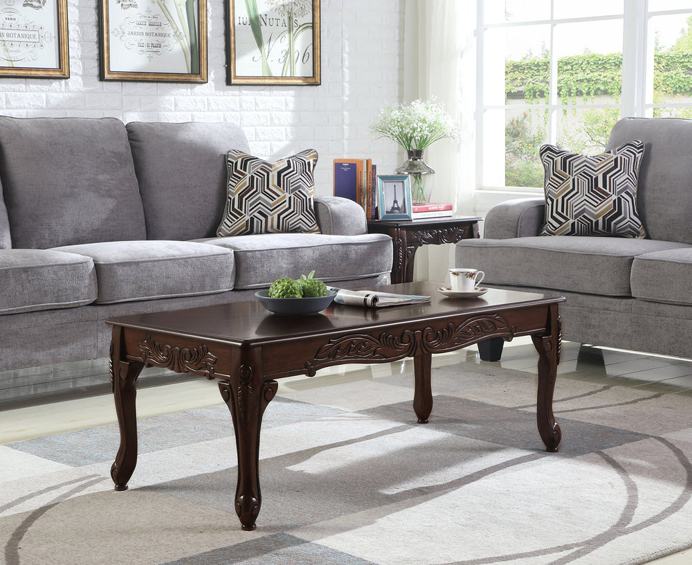 Traditional Ornate Wood Coffee Table – Dark Cherry