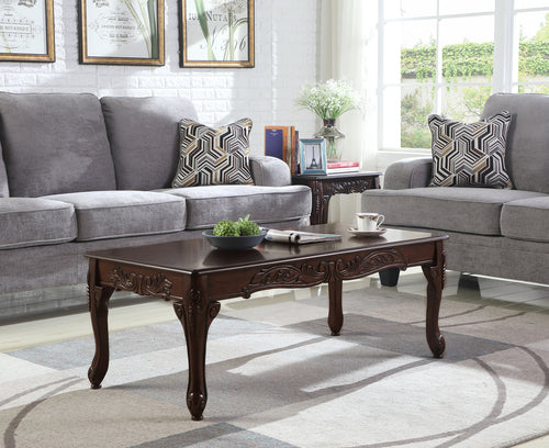 Traditional Ornate Wood Coffee Table – Dark Cherry